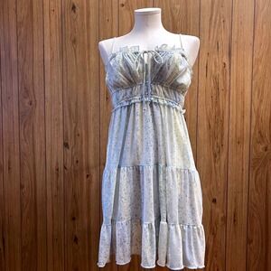 Kirious Los Angeles Floral Tiered Babydoll Dress Blue Green Medium Adjustable